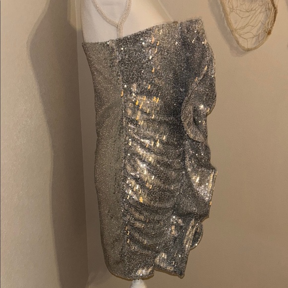 Silver Sequin Strapless Party Dress - Picture 4 of 7